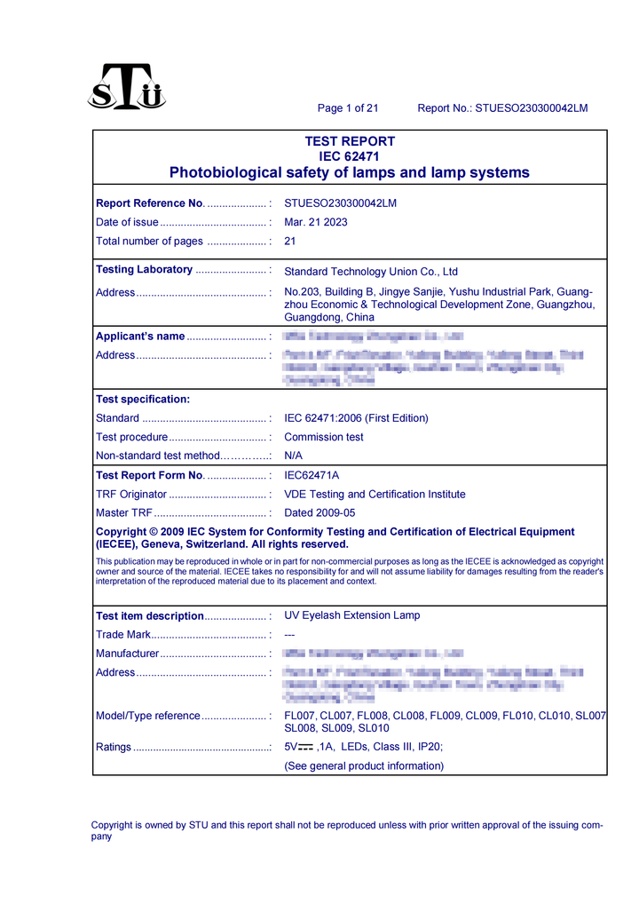 UV Lash Lamp Model III - Photobiological Safe